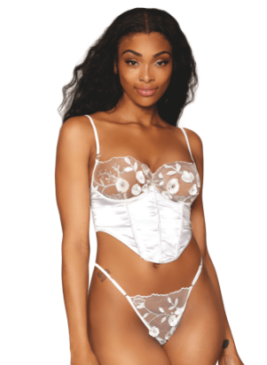 Bustier blanc avec armatures, en satin et dentelle florale - DG13262WHT